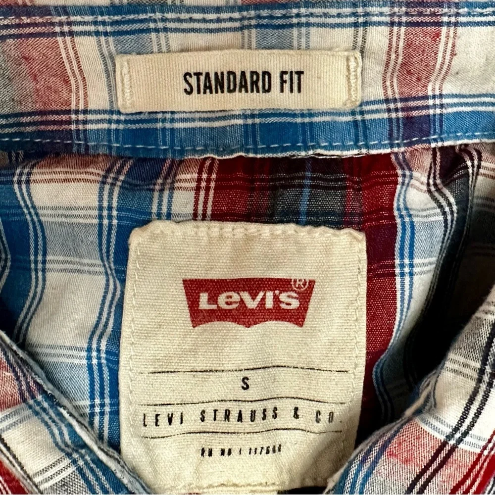 Levi's Red Blue Casual Pearl Snap Button Down Shirt Western Cowboy Country Farm